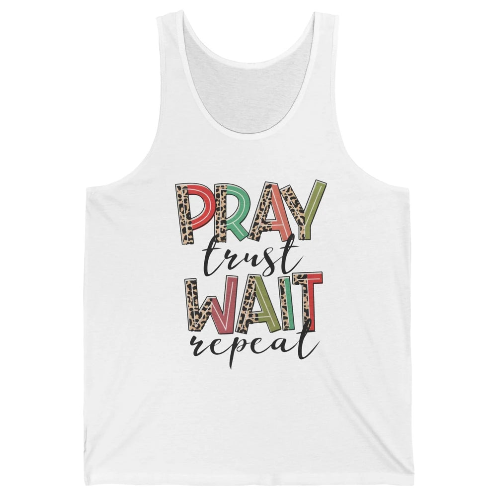 Retro Leopard Pray Wait Trust Repeat Christian Motivational Unisex Jersey Tank