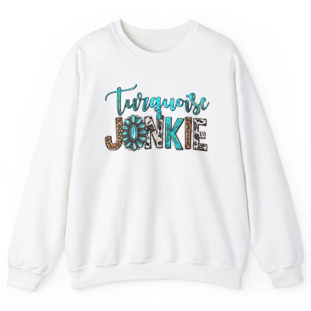 Retro Leopard Turquoise Junkie Gemstone Western Country Unisex Crewneck Sweatshirt