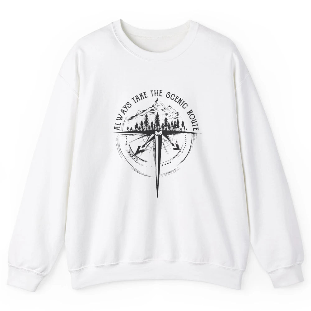 Outdoor Hiking Always Take Scenic Route Hiker Vintage Camp Unisex Crewneck Sweatshirt