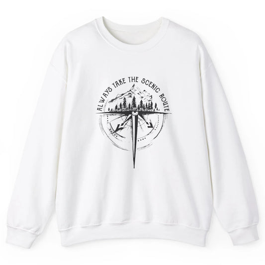 Outdoor Hiking Always Take Scenic Route Hiker Vintage Camp Unisex Crewneck Sweatshirt