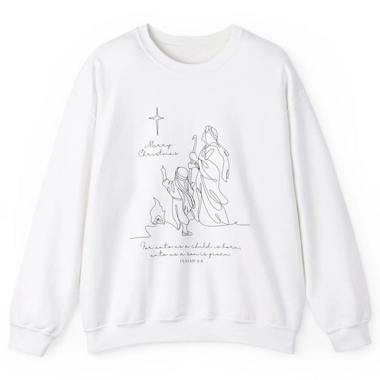 Merry Christmas Unto Us Child Is Born Christian Bible Verse Unisex Crewneck Sweatshirt