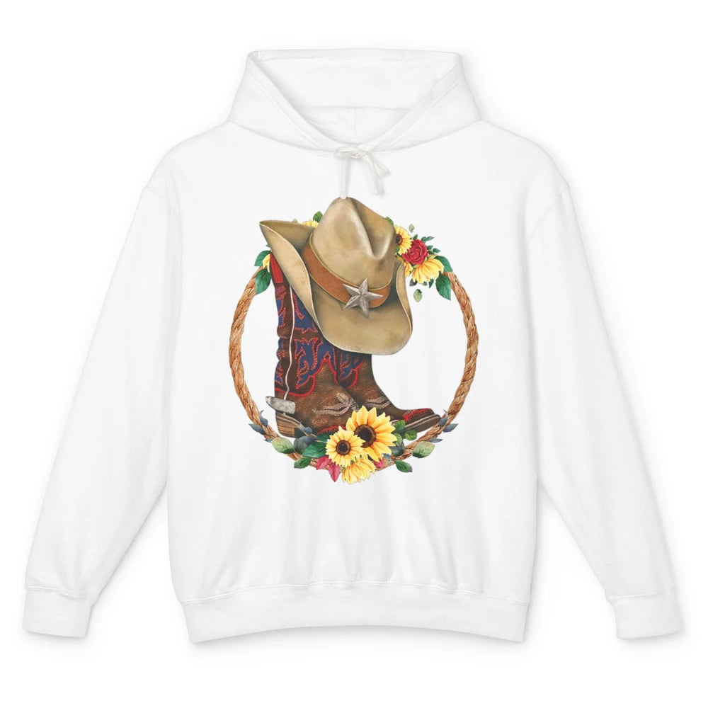 Retro Cowboy Boots Sunflower Let's Go Girls Western Cowgirls Unisex Lightweight Hoodie
