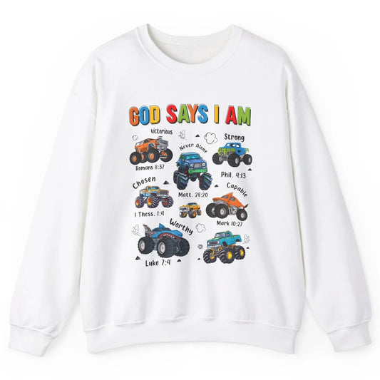 Monster Truck Christian God Say I'm Bible Verse Construction Unisex Crewneck Sweatshirt