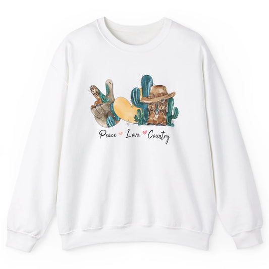 Retro Cactus Peace Love Country Cowgirl Hat Midwest Girl Unisex Crewneck Sweatshirt
