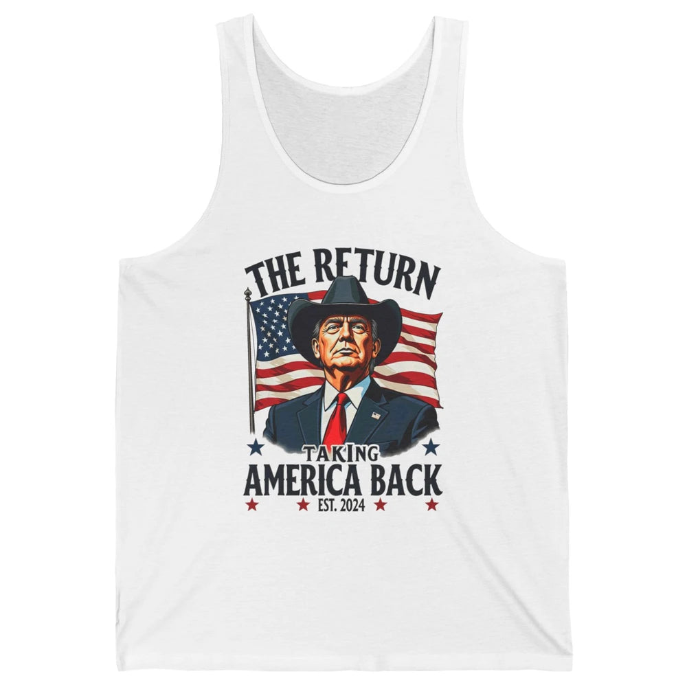 Patriotic President Donald Trump Cowboy Taking America Back Republican Political Rodeo USA Unisex Jersey Tank